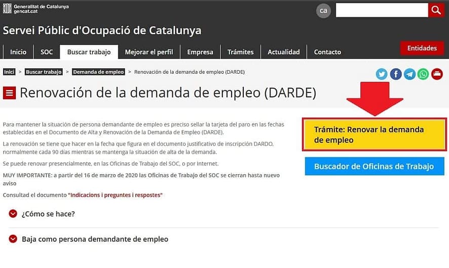 renovar demanda de empleo en cataluña 