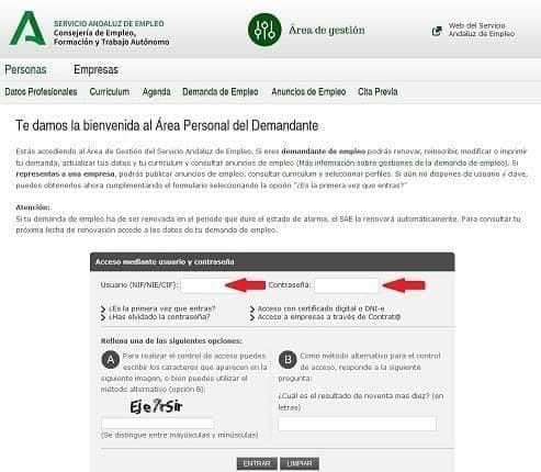Sellar paro Andalucía por internet (SAE) 2 Renovar demanda de empleo en Andalucía online